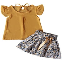 Prednjeg swald-a elastične struke kratkih kratkih rukava kratke hlače cvjetno tiska A-line suknja majica + hlače djeca rufffle sa širokim letnjim odijelima
