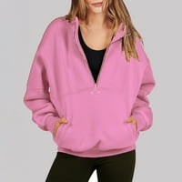 TOQOT Womens Dukseri- Ležerni pulover Solid Fello FIT FIT LONGLEVE LEPEL FLEECE POLUG Zip Pocket Activeweweb