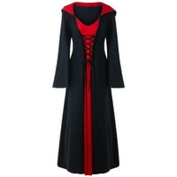 CLLIOS WOMENS Gothic haljine plus veličina retro renesansne haljine Viktorijanske irske kostime suderske haljine sa haubom