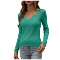 Ženska modna pulover labavi čvrsti džemper u boji zeleni s