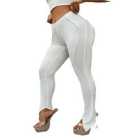Ženske mršave hlače Ležerni elastični struk visoki struk bijeli s