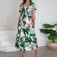 Finelylove proljeće Maxi haljine za ženske haljine haljine haljina kratki kratki rukav cvjetni zeleni