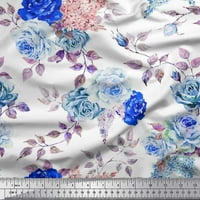 Soimoi Blue Rayon Crepe tkanina od listova i ruža cvijet od tiskanog tkanine široko