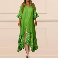 Clearsance Ljetne haljine za žene cvjetni maxi a-line rukava vruća prodaja V-izrez haljina zelena 3xl
