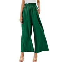 Ležerne pantalone za žene Žene široke pantalone za noge Visoke pamučne pamučne pantalone rade duge pantalone sa džepovima Poliester Green-2