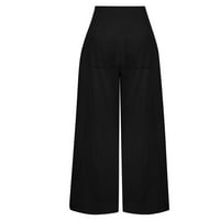 CLLIOS WOMENS PLUS size pamučne platnene hlače Ljeto Visoko struk pantne casual crkvene udobne pantalone