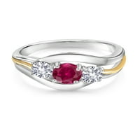 Gem kameni kralj 1. CT Crveno stvoreno Ruby White Created Sapphire srebrni i 10k žuti zlatni prsten