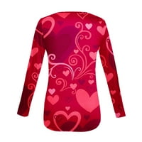 Fesfesfes Ženska Ležerna majica za ispis srca Valentinovo na vrhu Labavi majica s dugim rukavima Okrugli