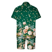 YieVot ljetno putovanje Outfits Clearence Hawaiian Gumb za isključivanje Ispiši kratki rukav Boho Cardigan bluza i hlače na plaži postavljaju modne muške odijelo zeleno l