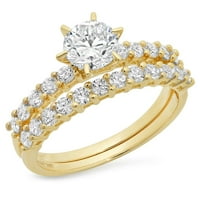 1. CT sjajan okrugli rez originalni kultivirani dijamant VS1-VS I-J 14K žuto zlato Angažman vjenčanja mladenka Dizajnerska prstena BW Set veličine 10.5