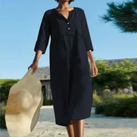 Ruffle haljina, ženska orez puna boja labava casual modni džep tri četvrtina haljina crna m