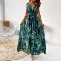 Sayhi ljetne haljine casual cvjetni ispis bez leđa Elegantna labava maxi haljina plava xxl