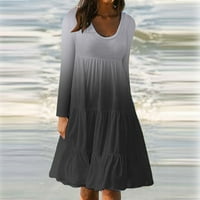 Ženske haljine modni dugi rukav okrugli vrat Gradijent Velika ljuljačka haljina za plažu TBKomh