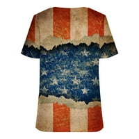 ECQKAME USA zastava 4. srpnja Dan nezavisnosti Ženska majica Žene Print Kratki rukav Na vrhu V-izrez