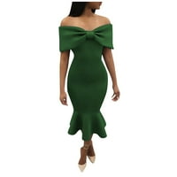 Ženske haljine kratki rukav čvrst modni modni gležanj rublje od ruba od ramena ljetna haljina zelena