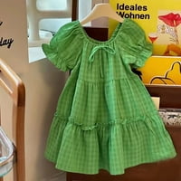 Tosmy ljetni modni modni djevojke haljina mala svježa zelena karirana haljina za djecu princeza pogodna