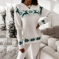 HGW džemper za žene o vratu elk snježna pahuljica božićne xmas pulover džemper pletenje bluza zelena