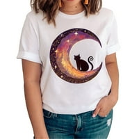 Mjesec mačka majica majice mama majica zvjezdana neba grafička košulja kratkih rukava ljetni casual