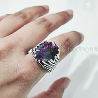 Mystic Topaz muški prsten, prirodni mystic Topaz prsten, novembar, srebrni nakit, srebrni prsten, rođendanski