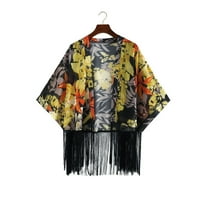 Kardanti kratkih rukava za žene Lagani ljetni džemperi za žene Otvoreni prednji šifon Print Kimono vrhovi