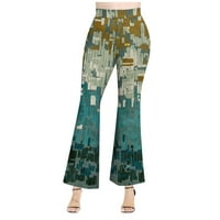 Ženski casual retro print elastični visoki struk lagane pantalone svijetlo plave s