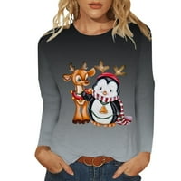 Žene dnevne božićne snježne pahulje ispisuje na vratu dugih rukava okrugli vrat majica na majici s tiskanim