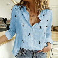 Ichuanyi Ženska košulja, modni ženski labavi gumbi ptice Print Rever Dugi rukavi T-majice Bluze