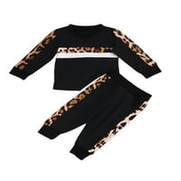 Djevojke za bebe Jeseni Leopard Stripes dugih rukava Majica + Leopard Hlače odijelo