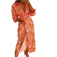 Haljina za žensko-seksi prorez haljina od plaže od tiskanog dugih rukava Flare Maxi V Haljina narandže