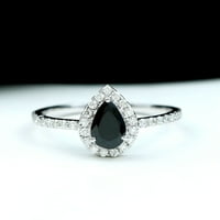 CT Black Ony i Moissanitni prsten, kruška rezati crni prsten, jednostavan zaručni prsten za žene, srebrna