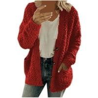 Women Plus Veličina Ženska plišana džemper Cardigan kaput casual plus veličina sa tipkama i džepovima