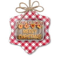 Božićni ukras sretan Božić na engleskom iz SAD-a Red Plaid Neonblond