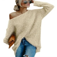 Ženska plus veličina S-3XL Seksi od ramena dugih rukava Labavi preveliki pleteni džemper Duks duks