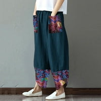 Xinqinghao plus veličina teretna hlače za žene Ležerne prilike pamučne posteljine Ispiši patchwork nepravilne