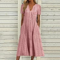 Haljine za žene Seksi ljeto V-izrez kratki rukav Maxi tiskana A-line haljina za plažu Swing Pink XXXL