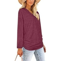 V-izrez s dugim rukavima, pulover seksi zimske bluze košulje za žene zazor pod $ veličine vina s