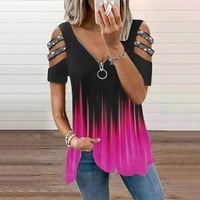 Ženski vrhovi ženske ljetne majice kratkih rukava V izrez Tunika sa patentnim zatvaračem hladnim ramenima
