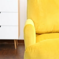 Akcentna stolica s otomanom, modernom tapaciranom fotelom od tkanine s nogu i podesivim naslonom, udobna ležaljka za čitanje stolice sa punim drvenim nogama i bočnim džepom za dnevni boravak, žuti