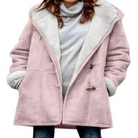 Plus size jakne za žene zimske nejasne fleke parke ručne kopče s kapuljačom s kapuljačom topli kaput sa džepovima