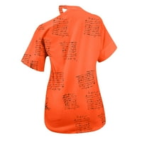 Ženski ispis labavi ramenski modni kratki rukav casual gornji narandžasti m