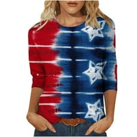 Dianli američke majice za žene okrugli izrez Tunika kratkih rukava američka zastava Star Striped Striped