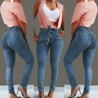 Durtebeua ženski raštrkani visokog struka mršave traperice Mid Rise Frayed Hem Denim Stretch Skinny Jeans Blue XL