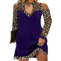 Eleluny Žene Leopard hladna ramena mini haljina dame dugih rukava casual haljina ljubičasta l