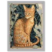 Ocicat cat s cvjetnim uzorkom krznenog kaputa Art Nouveau akvarel ilustracija umjetnička djela uokvirena