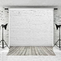 Greendecor Polyster 5x7ft Bijela cigla zida Fotografija Backdrop Vintage Wood Podna fotografija za fotografije