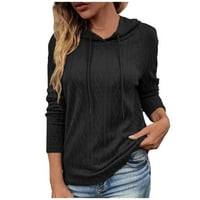 Hanas vrhovi ženski džemper pleteni kapuljač s dugim rukavima, slobodan pulover crni l