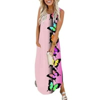 Žene Ljetni casual vest bez rukava okrugli vrat Butterfly gradijentne haljine duge suknje