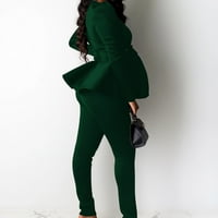 Objave za žene Čvrsti V izrez Dugi rukav luk ruffle blezer sa hlače Ležerni elegantni poslovni odijelo postavlja ženske odjeće