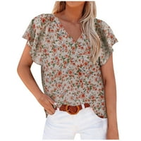 Modna žena kauzalna bluza za ispis V-izrez kratki rukav majica ljetnih vrhova Vintage tinejdžeri za