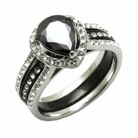 Njegova njegova prstenasta met ženska crna kruška CZ Dva tona crna vjenčana prstena set mens odgovarajuća